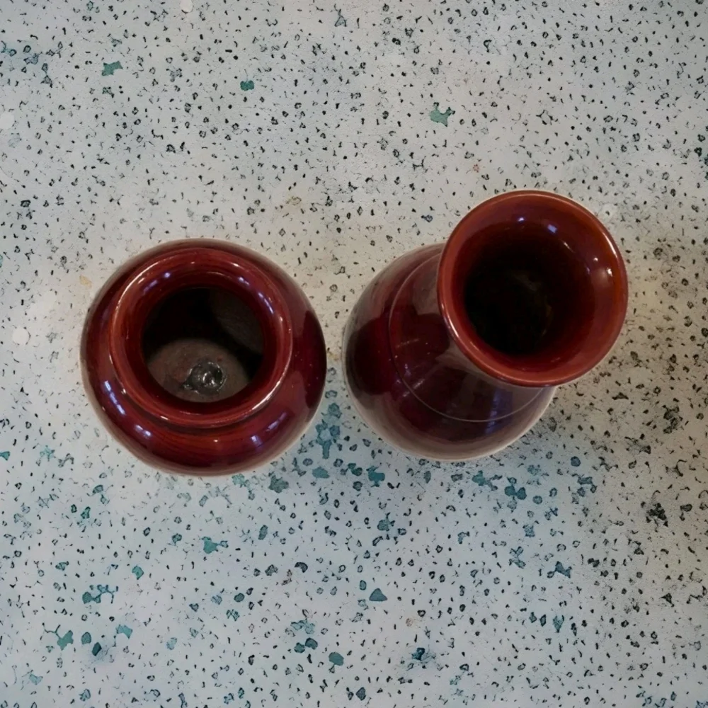Frederick Cooper Chicago Turned Wood Vases‎ Set of 2 Oxblood Red MCM Korea